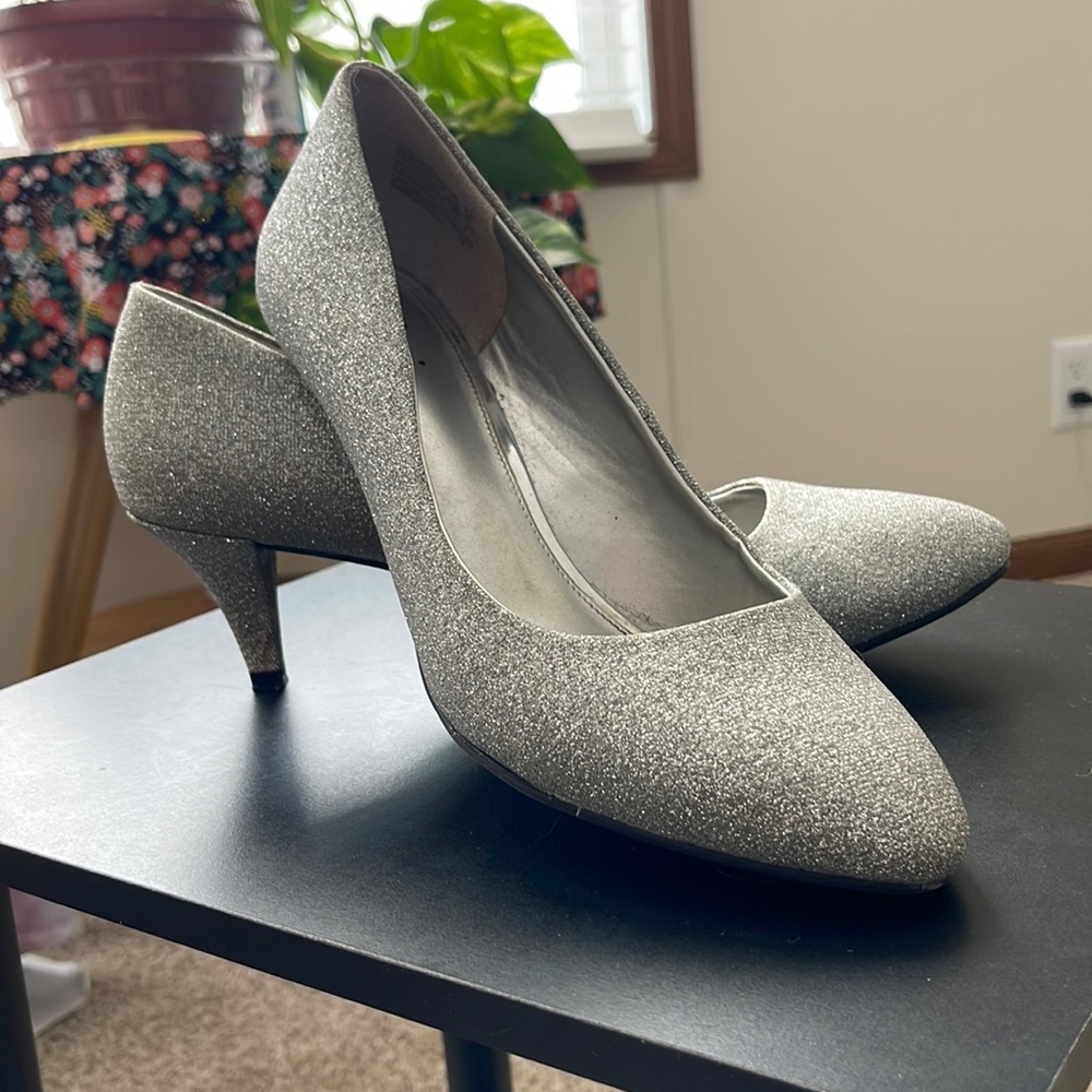 3” silver heels